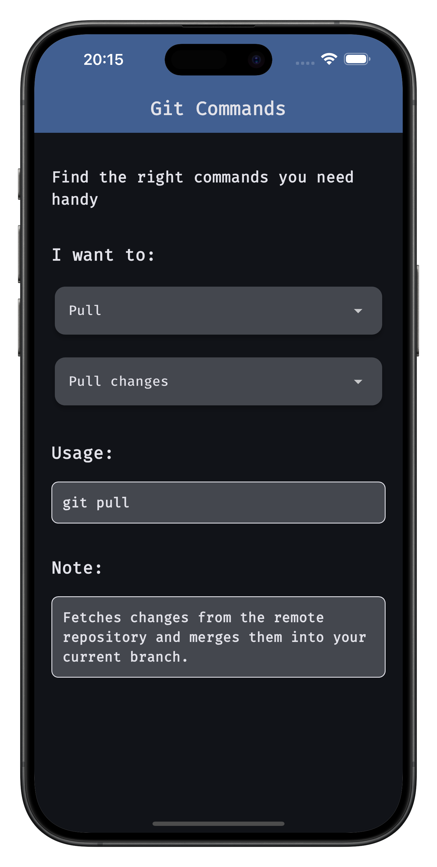 Git Commands App